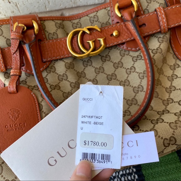 Gucci Orange GG Canvas Running Tote Bag Purse Med - Picture 7 of 16